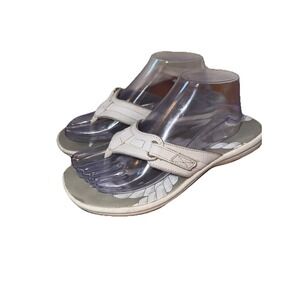 Clarks Sandals Womens 9 M Breeze Sea Flip Flop White Faux‎ Leather 26068915